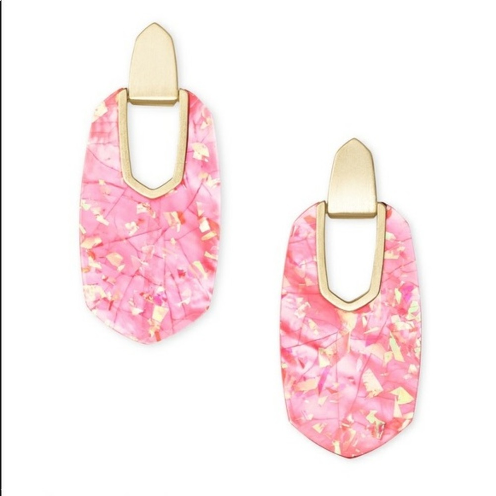 Kailyn Gold Statement Earrings in Iridescent Coral Illusion
